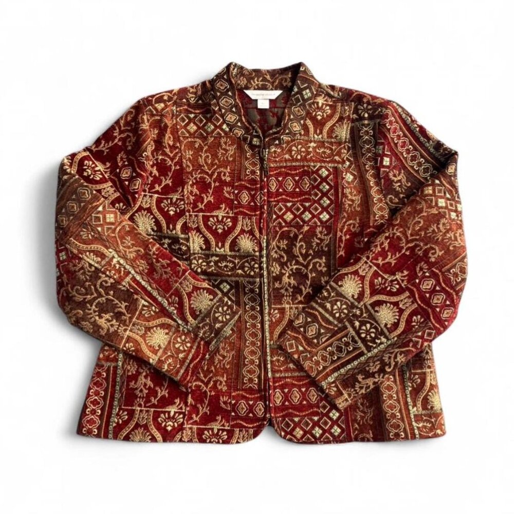 Boho Tapestry Style Patchwork Floral Abstract Zip… - image 1